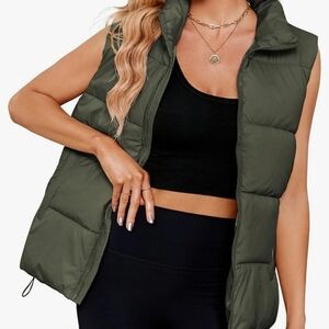 Amazon dark green puffer vest oversized size small
